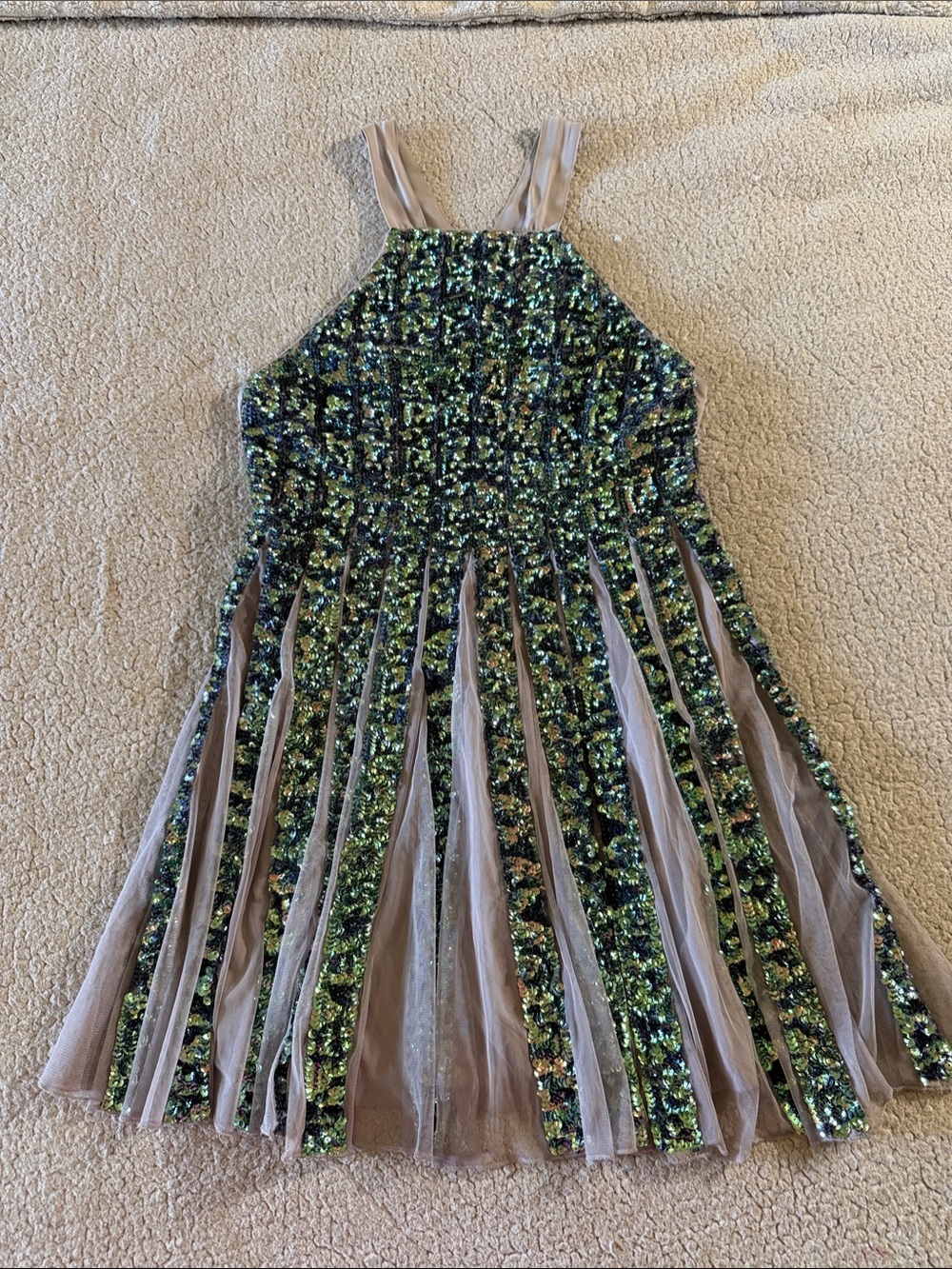 ASOS Green and Purple Sequin Midi Dress Size 8